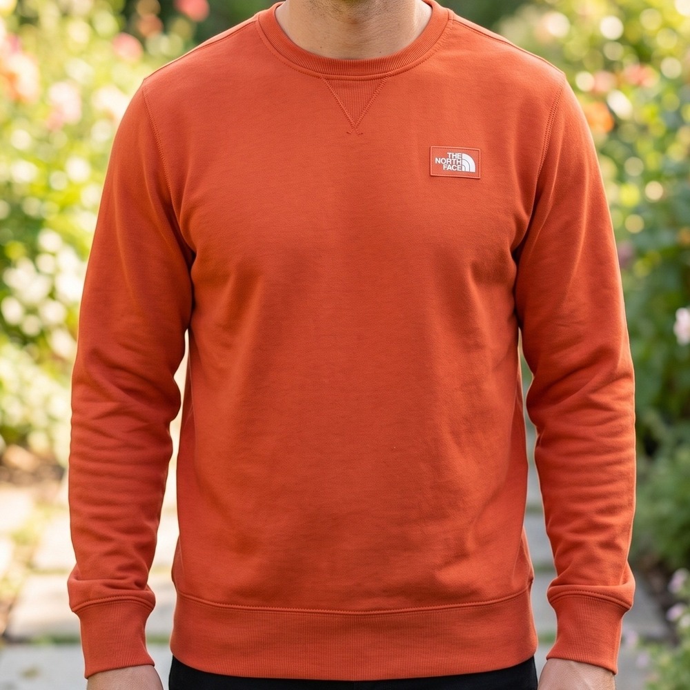 The North Face Mens Heritage Crewneck Sweatshirt Orange Fleece‎ Logo Patch S